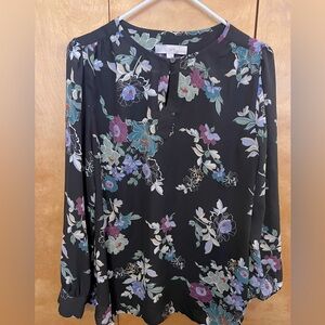 Ann Taylor LOFT Floral Keyhole Tunic Blouse
